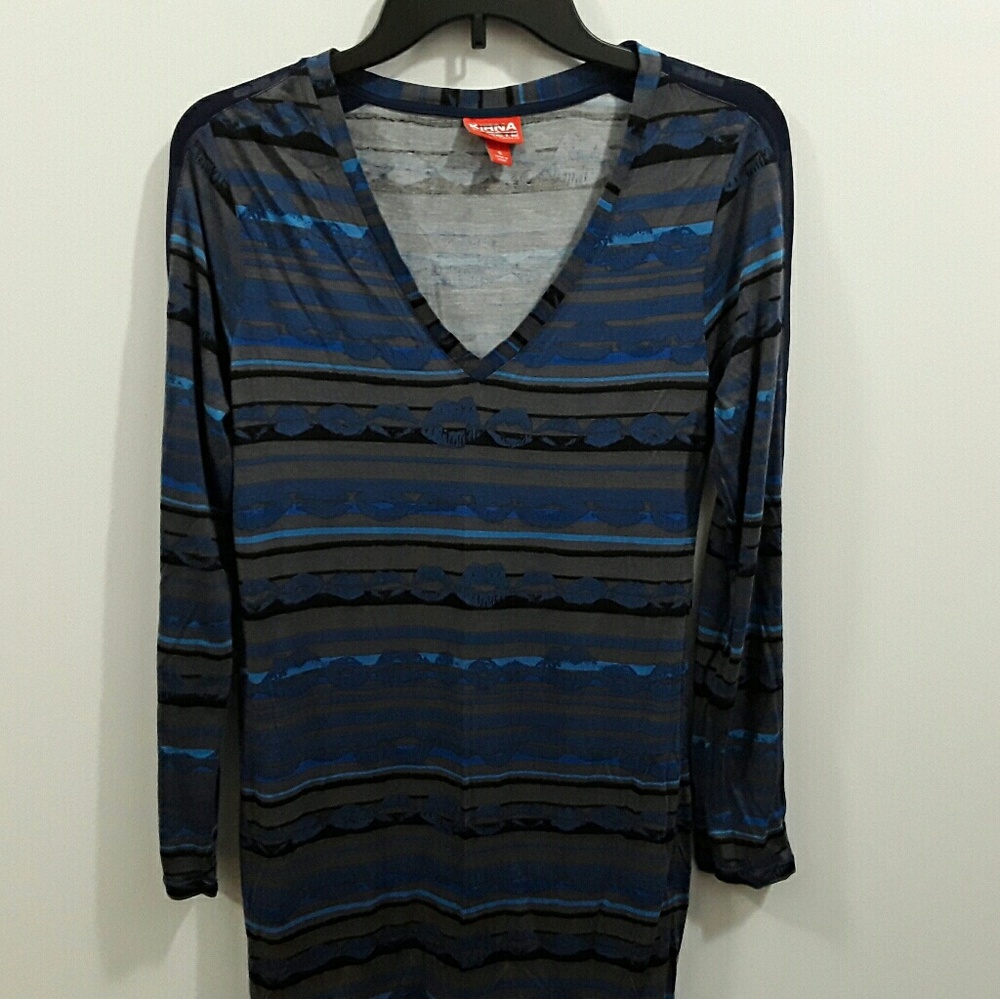 Kirna Zabete women dress long sleeve mini v-neck striped size S